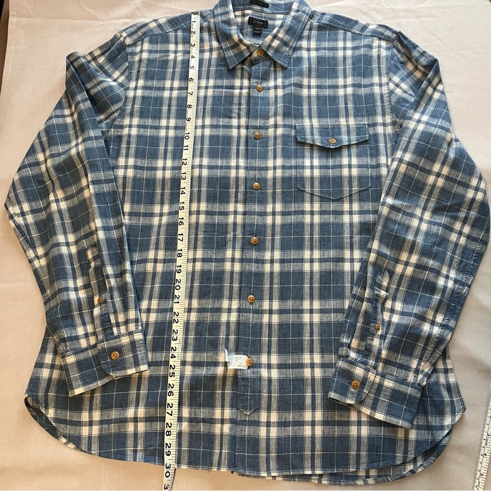 J Crew Shirt Button Down Blue and White Plaid Long Sleeve Cotton Woven - Picture 8 of 11